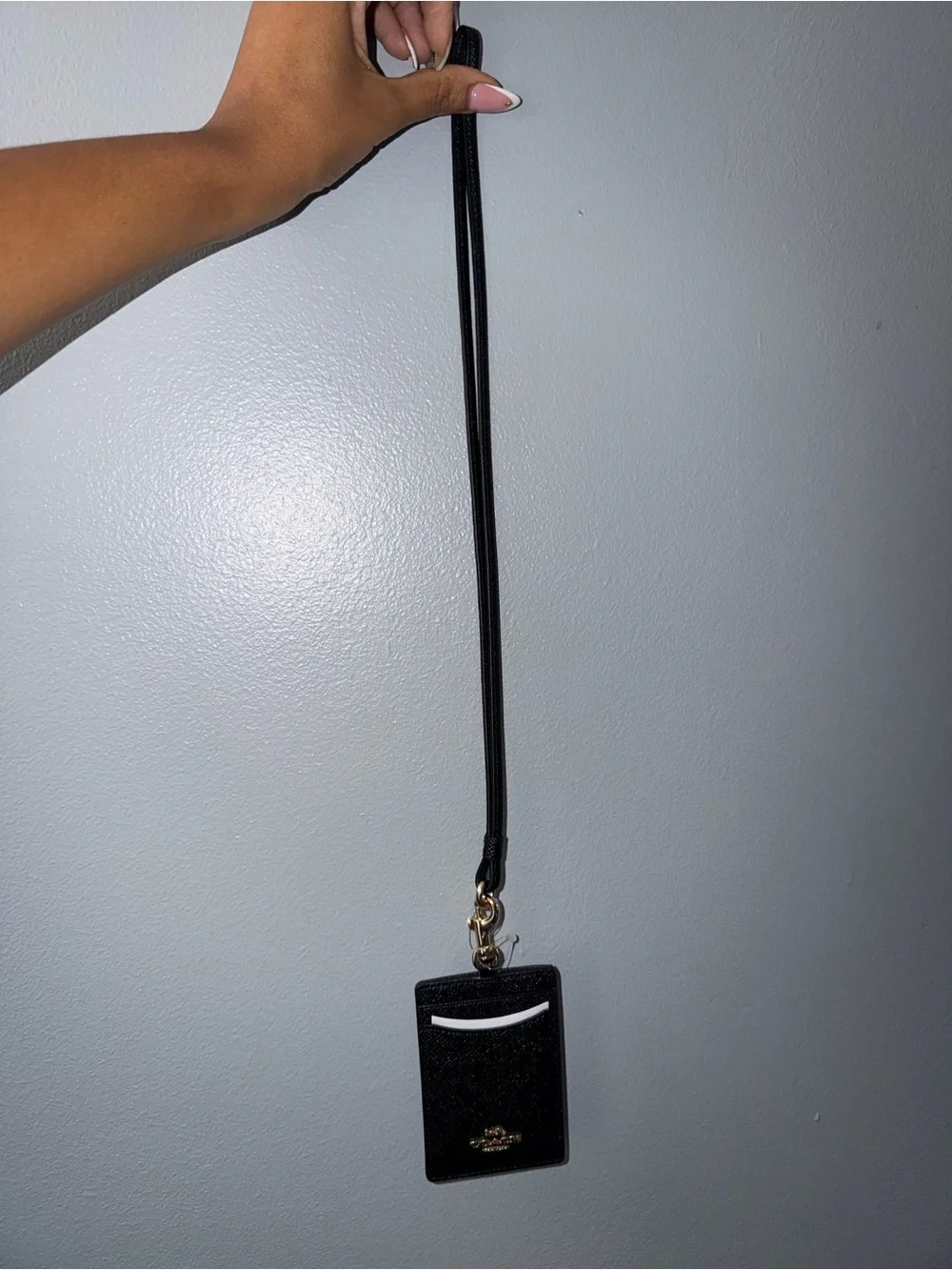 Coach Black Leather ID Holder with Lanyard